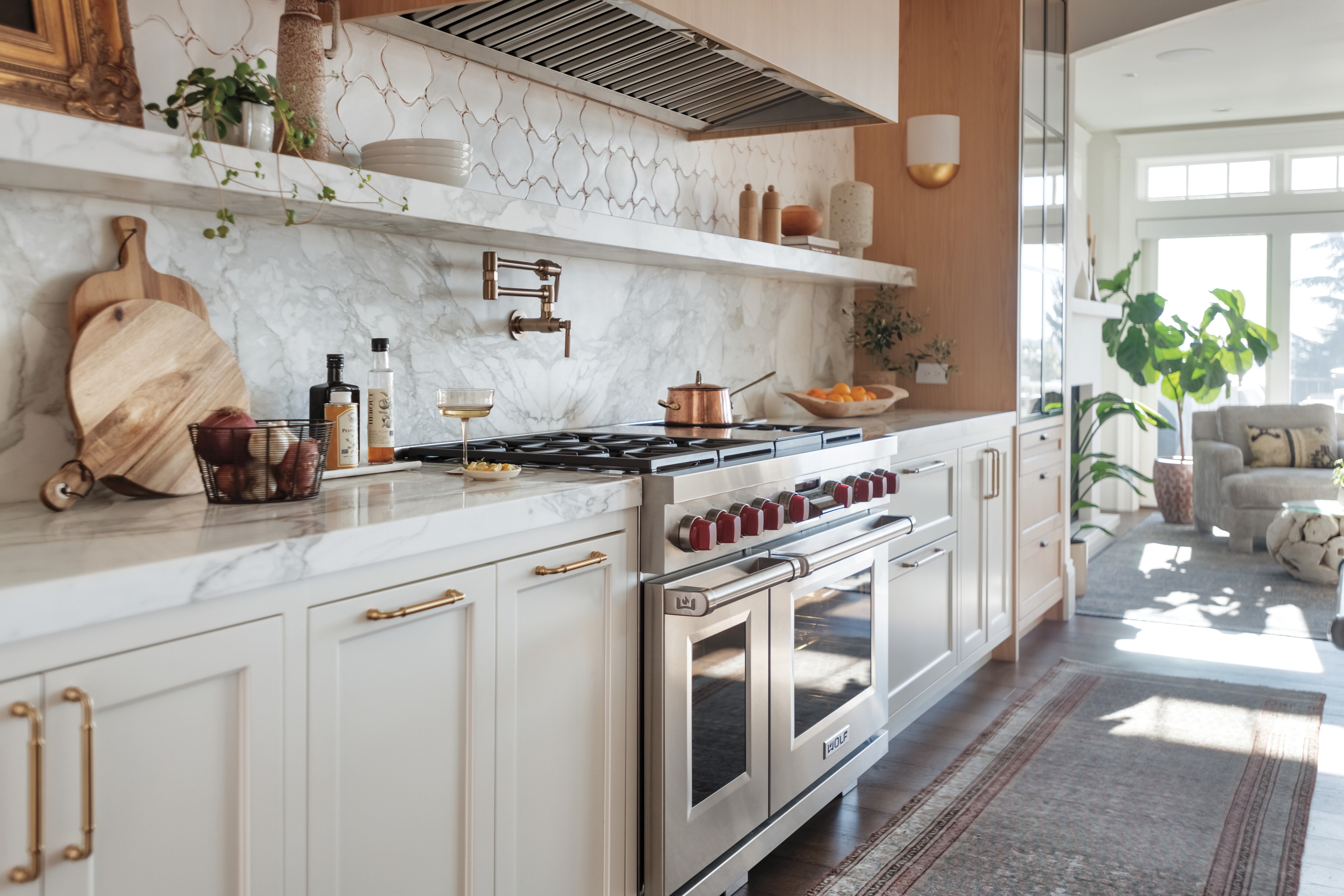 Wolf 48 inch Dual Fuel Range shown in a custom galley style kitchen design in Seattle