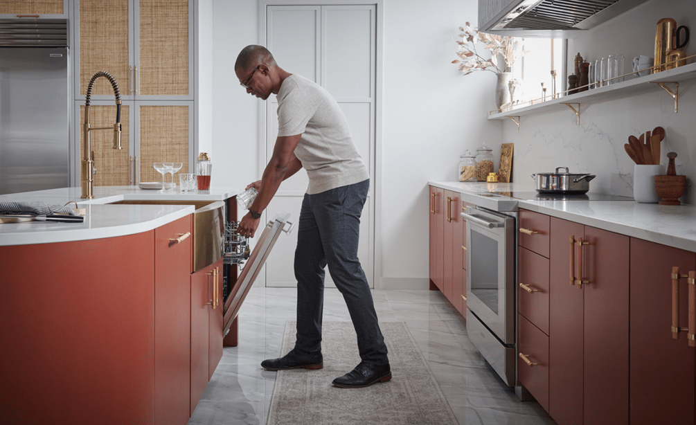 Cove built-in panel ready dishwasher featured in a custom kitchen design